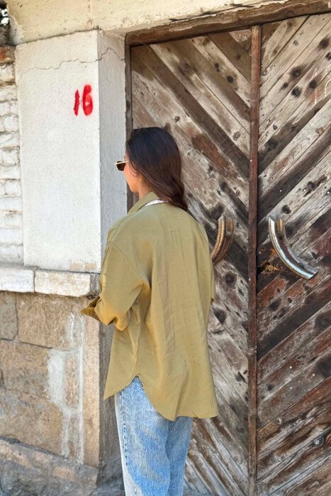 ONE COLOR SCARF DETAIL WOMAN SHIRT OLIVE/ULLI - 4