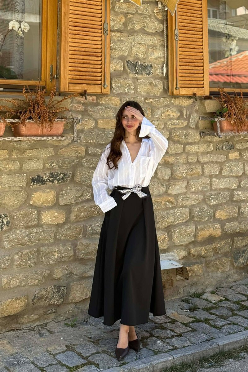 ONE COLOR SCARF DETAIL WOMAN SKIRT BLACK/ E ZEZE - 1