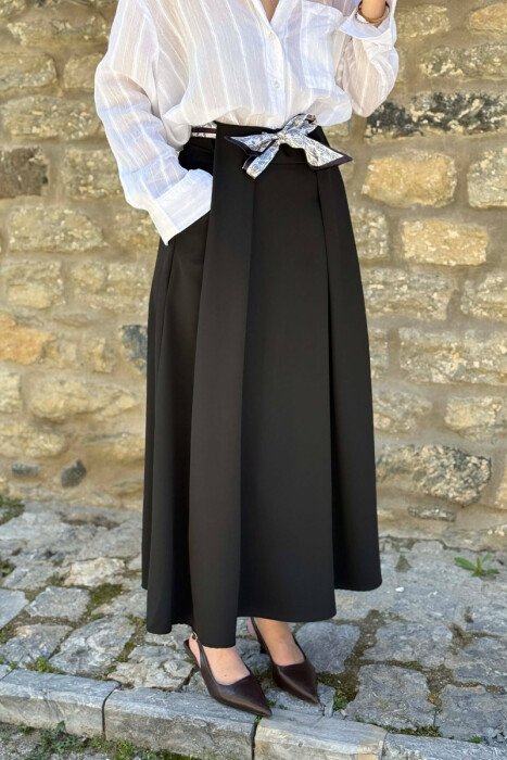 ONE COLOR SCARF DETAIL WOMAN SKIRT BLACK/ E ZEZE - 2