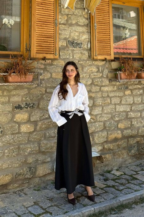 ONE COLOR SCARF DETAIL WOMAN SKIRT BLACK/ E ZEZE - 3