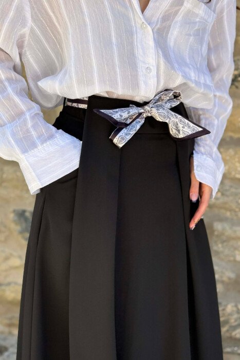 ONE COLOR SCARF DETAIL WOMAN SKIRT BLACK/ E ZEZE - 4