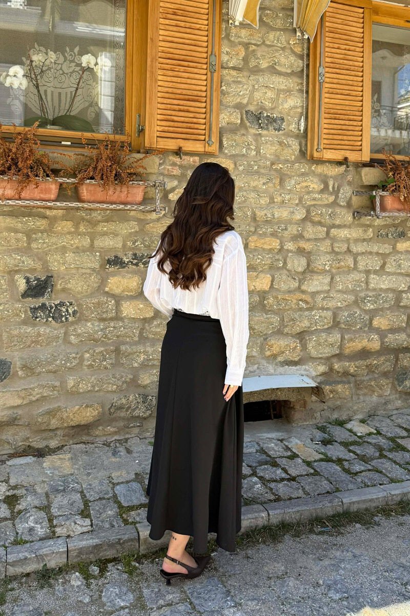 ONE COLOR SCARF DETAIL WOMAN SKIRT BLACK/ E ZEZE - 5