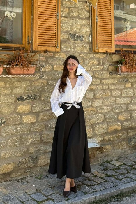 ONE COLOR SCARF DETAIL WOMAN SKIRT BLACK/ E ZEZE 