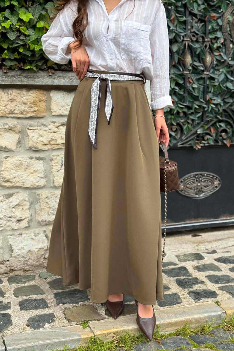 ONE COLOR SCARF DETAIL WOMAN SKIRT GREEN/JESHILE - 3