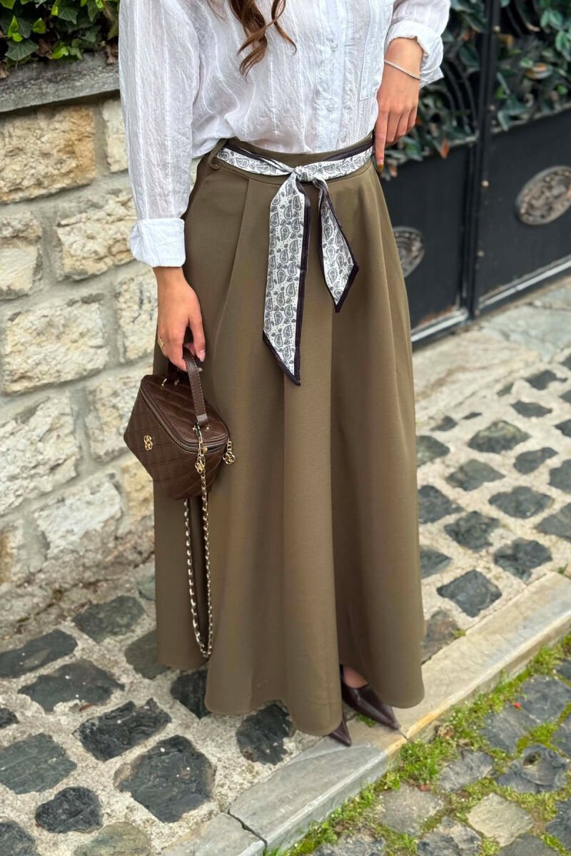 ONE COLOR SCARF DETAIL WOMAN SKIRT GREEN/JESHILE - 4