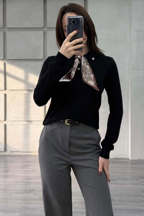 ONE COLOR SCARF DETAIL WOMAN SWEATSHIRT BLACK/ E ZEZE - 2