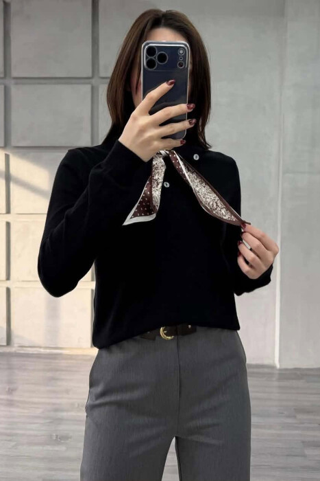 ONE COLOR SCARF DETAIL WOMAN SWEATSHIRT BLACK/ E ZEZE - 