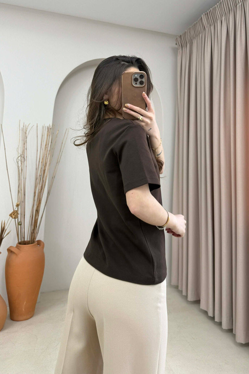 ONE COLOR SCARF DETAIL WOMAN T-SHIRT BROWN/KAFE - 4