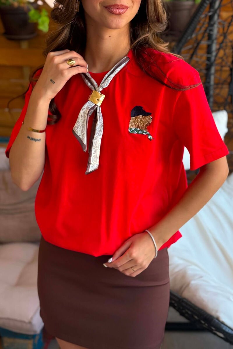 ONE COLOR SCARF DETAIL WOMAN T-SHIRT RED/E KUQE - 7
