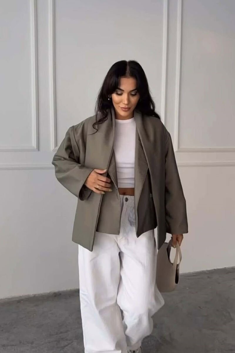 ONE COLOR SCARF DETAIL WOMEN JACKET OLIVE/ULLI - 3