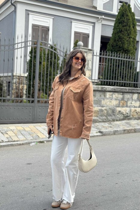 XHAKETË NJË NGJYRËSHE XHINS ME GËRVISHTJE PËR FEMRA NË NGJYRË TULLE - KLAUDIO FASHION
