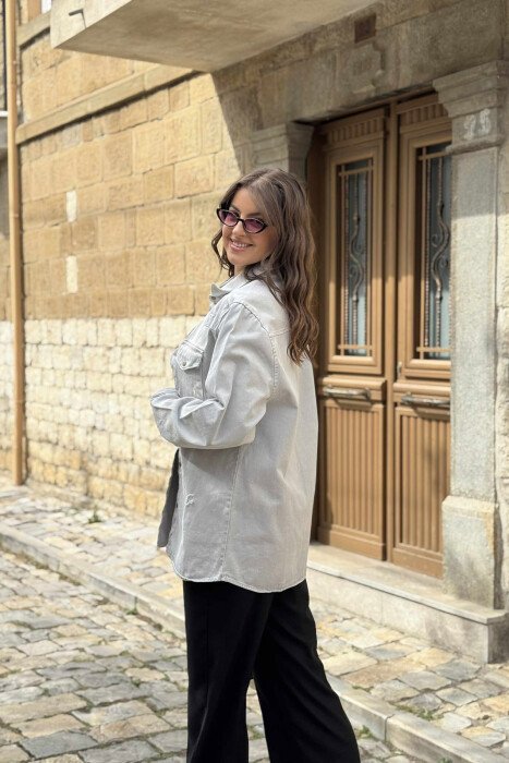ONE COLOR SCRATCHES DENIM WOMEN JACKET LIGHT GREY/GZ - 3