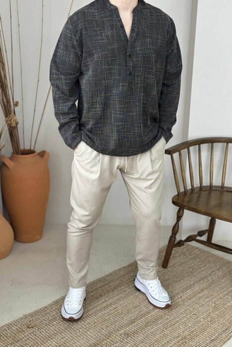 ONE COLOR SEMI ELASTIC WAIST MEN PANTS BEIGE/BEZHE - KLAUDIO FASHION