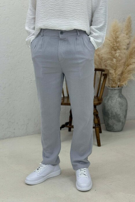 PANTALLONA NJE NGJYRESHE ME BEL GJYSEM ELASTIK PER MESHKUJ NE NGJYRE GRI - KLAUDIO FASHION
