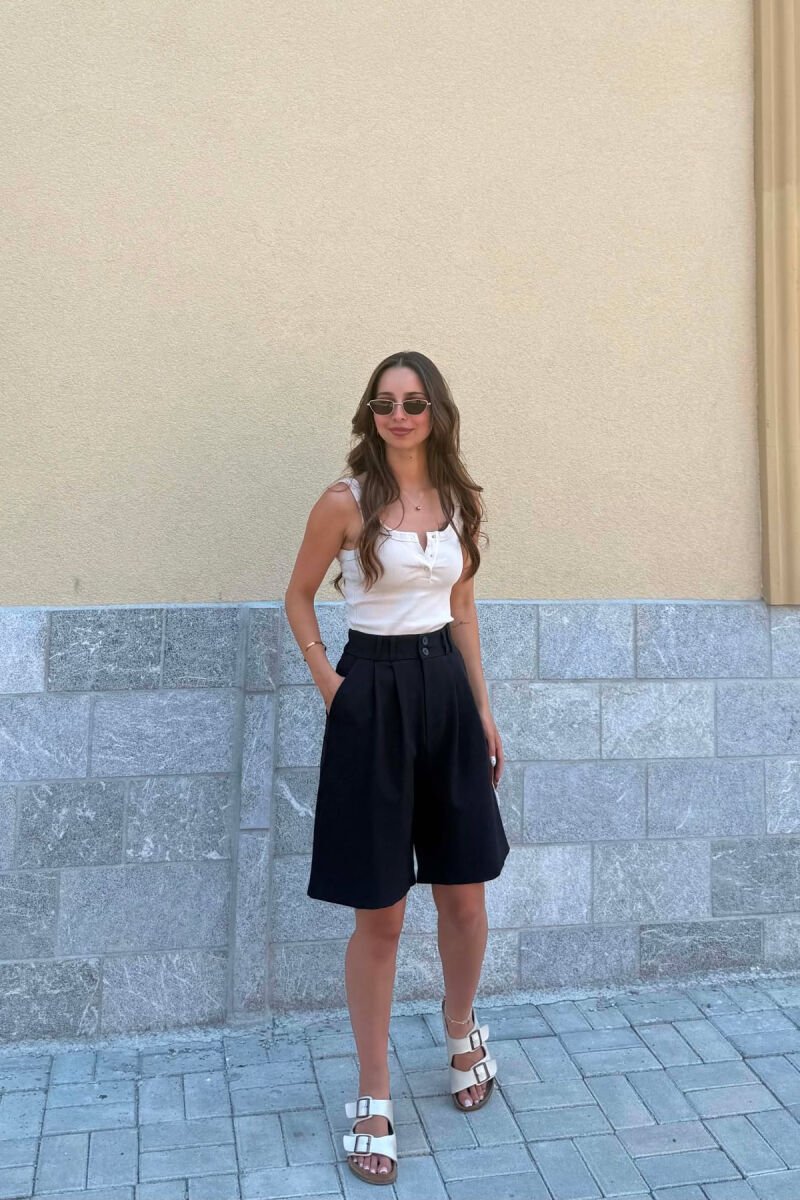 ONE COLOR SEMI ELASTIC WAIST WOMAN SHORTS BLACK/ E ZEZE - 1