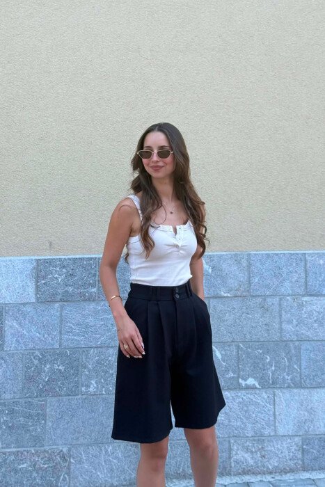 ONE COLOR SEMI ELASTIC WAIST WOMAN SHORTS BLACK/ E ZEZE - 3