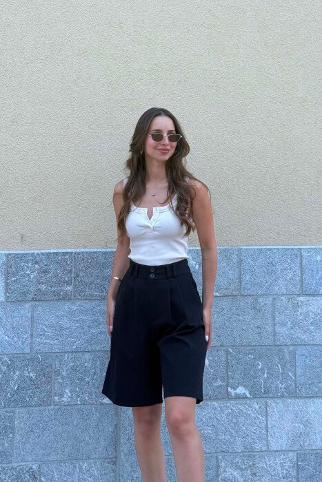 ONE COLOR SEMI ELASTIC WAIST WOMAN SHORTS BLACK/ E ZEZE - 4