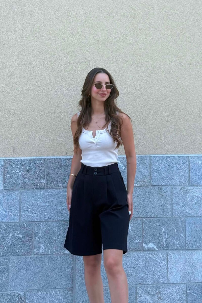 ONE COLOR SEMI ELASTIC WAIST WOMAN SHORTS BLACK/ E ZEZE - 4