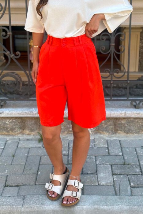 ONE COLOR SEMI ELASTIC WAIST WOMAN SHORTS ORANGE/PORTOKALLI - 5