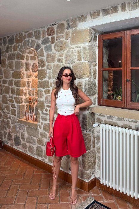 ONE COLOR SEMI ELASTIC WAIST WOMAN SHORTS RED/E KUQE - 6