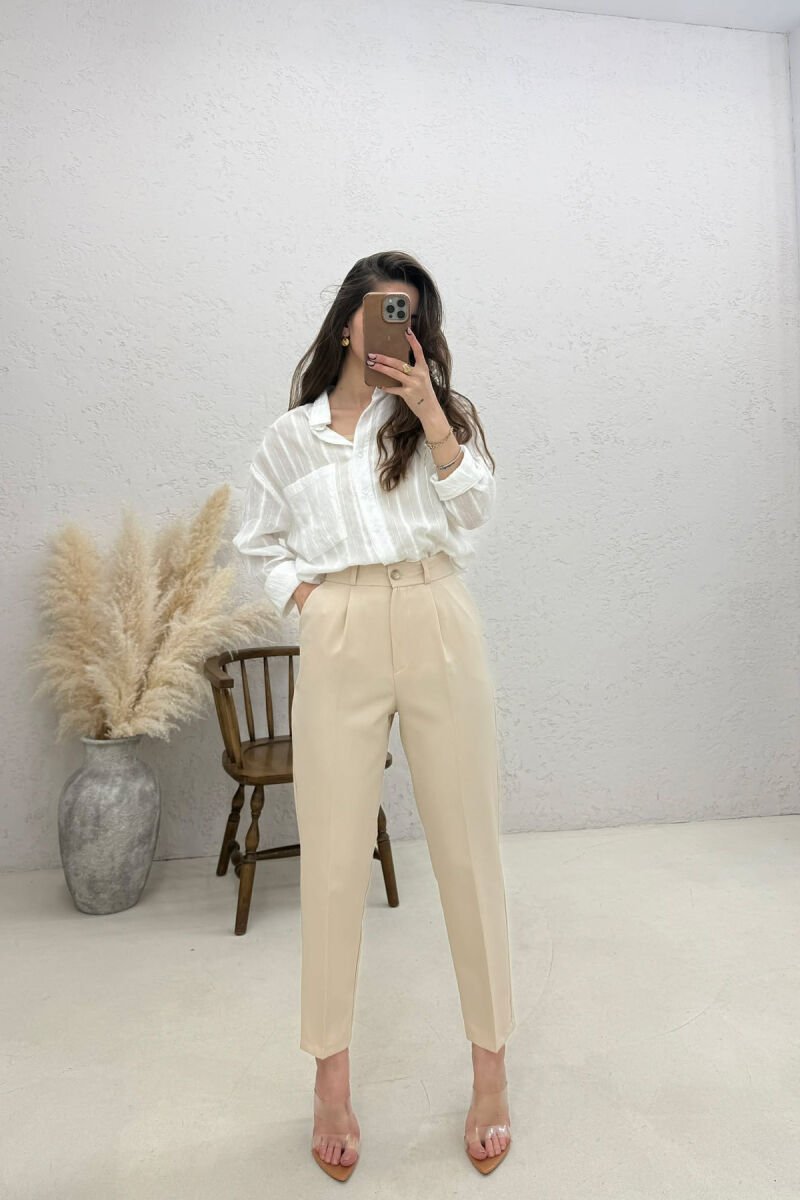ONE COLOR SEMI ELASTIC WAIST WOMAN TROSERS BEIGE/BEZHE - 2