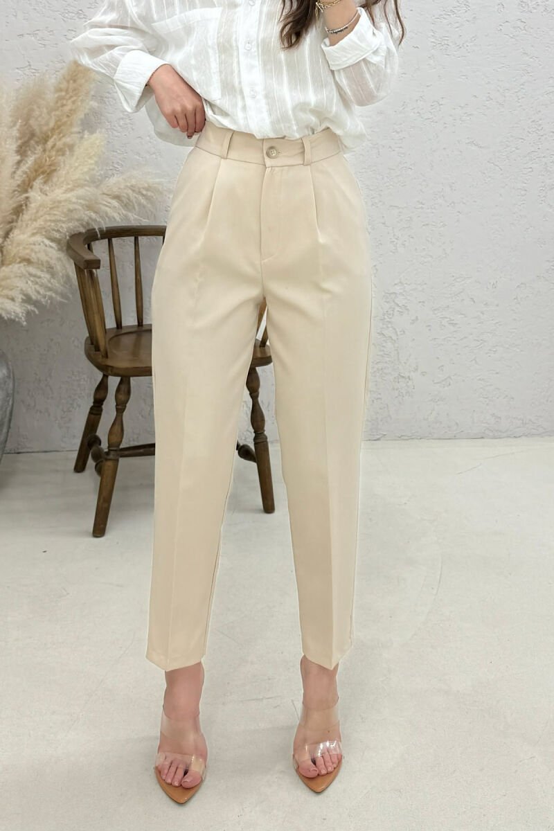 ONE COLOR SEMI ELASTIC WAIST WOMAN TROSERS BEIGE/BEZHE - 3