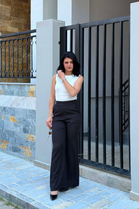 ONE COLOR SEMI ELASTIC WAIST WOMAN TROUSERS BLACK/ E ZEZE - 2