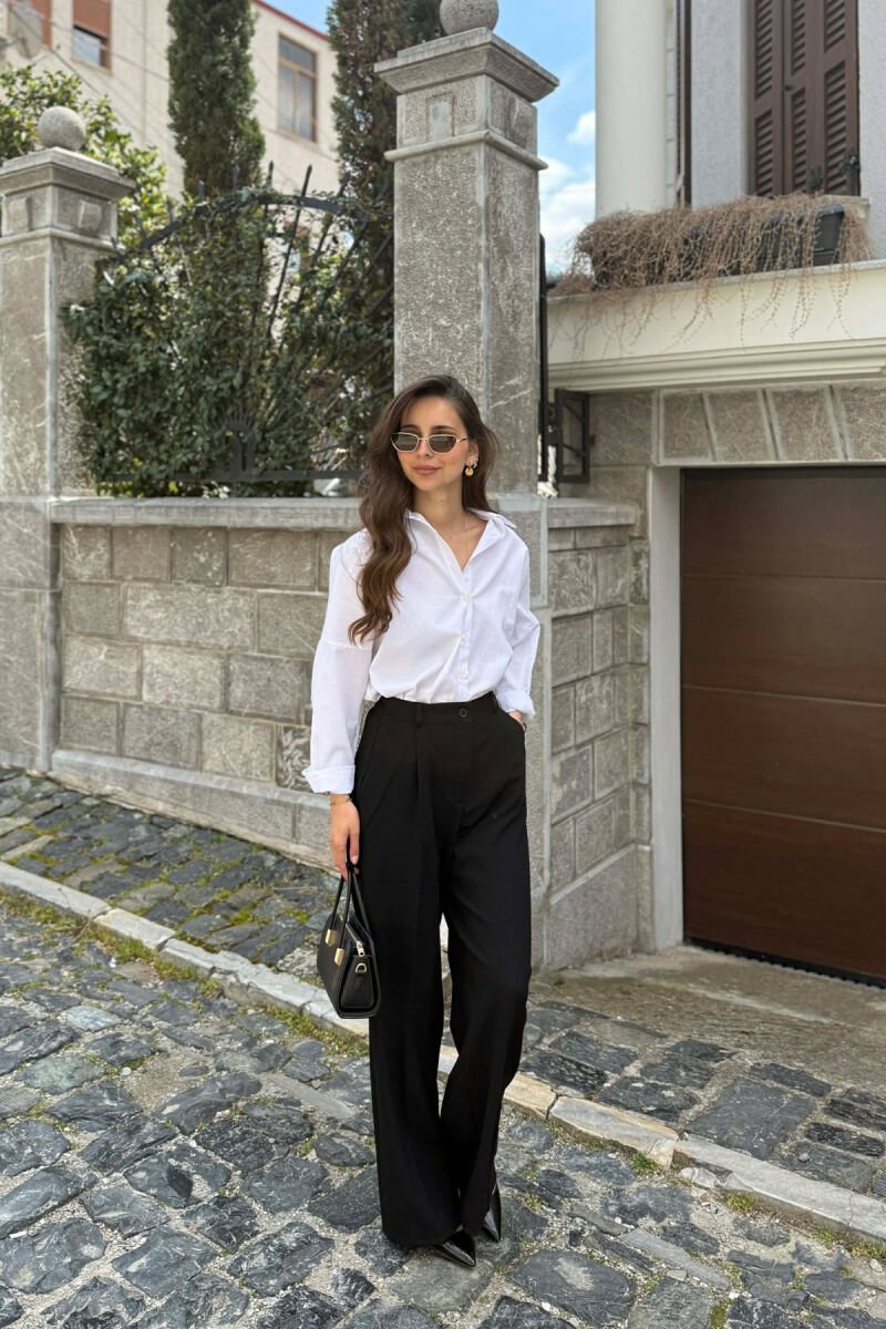 ONE COLOR SEMI ELASTIC WAIST WOMAN TROUSERS BLACK/ E ZEZE - 3