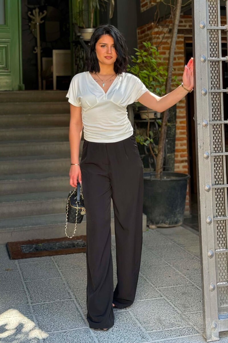 ONE COLOR SEMI ELASTIC WAIST WOMAN TROUSERS BLACK/ E ZEZE - 1