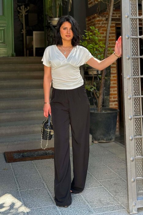 ONE COLOR SEMI ELASTIC WAIST WOMAN TROUSERS BLACK/ E ZEZE 