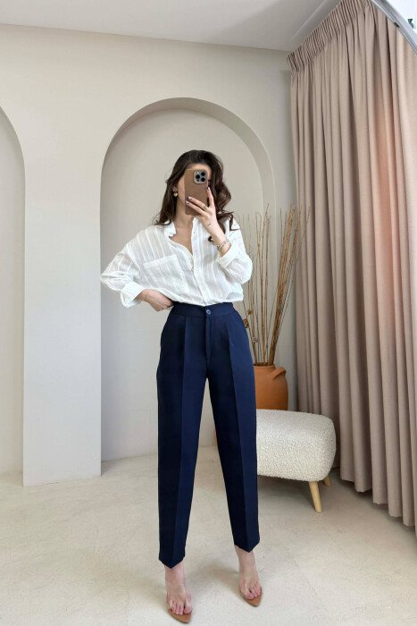 PANTALLONA ME BEL GJYSEM ELASTIK PER FEMRA NE NGJYRE BLU - KLAUDIO FASHION