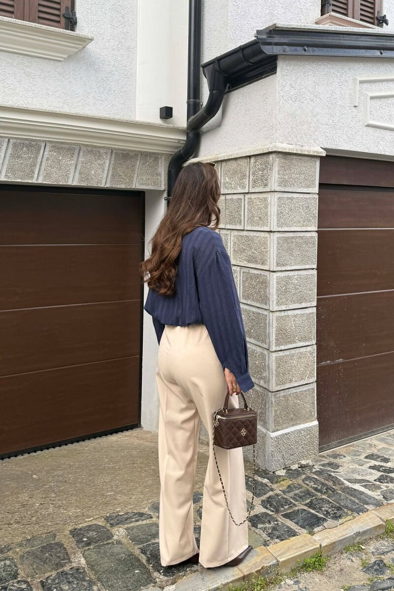ONE COLOR SEMI ELASTIC WAIST WOMAN TROUSERS CREAM/KREM - 5