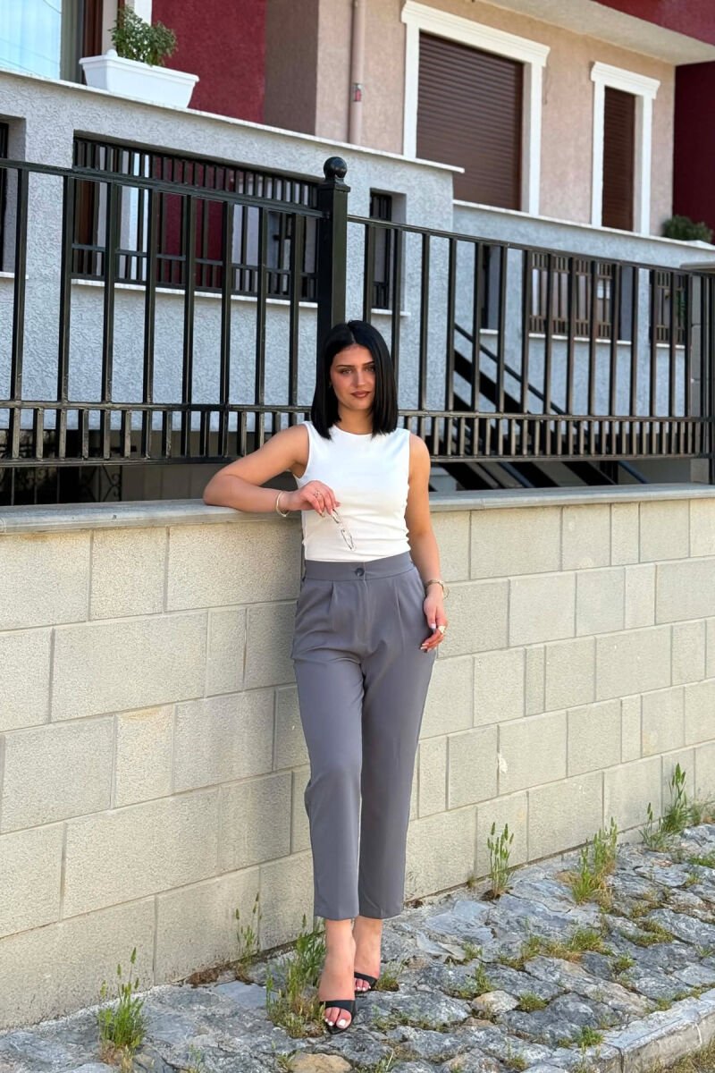 ONE COLOR SEMI ELASTIC WAIST WOMAN TROUSERS DARK GREY/GEE - 1