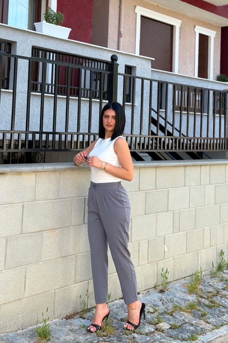 ONE COLOR SEMI ELASTIC WAIST WOMAN TROUSERS DARK GREY/GEE - 2