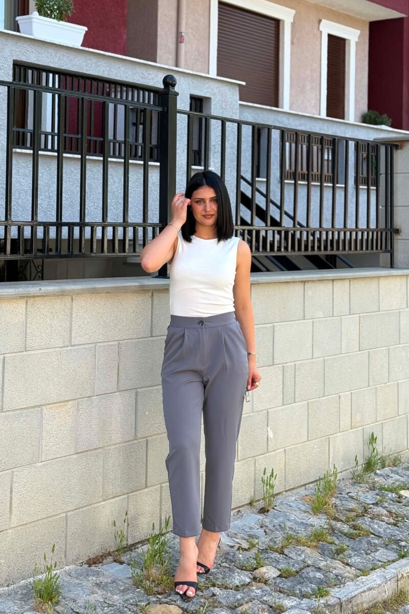 ONE COLOR SEMI ELASTIC WAIST WOMAN TROUSERS DARK GREY/GEE - 3