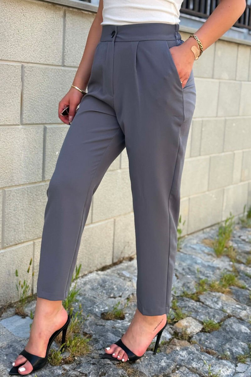 ONE COLOR SEMI ELASTIC WAIST WOMAN TROUSERS DARK GREY/GEE - 5