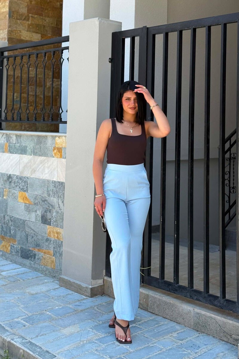 ONE COLOR SEMI ELASTIC WAIST WOMAN TROUSERS LIGHTBLUE/BZ - 1
