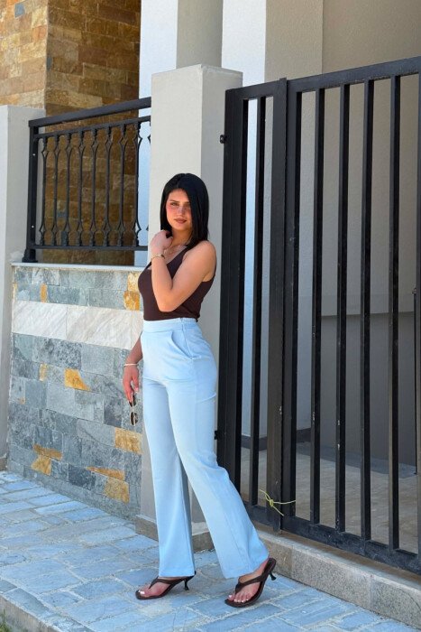 ONE COLOR SEMI ELASTIC WAIST WOMAN TROUSERS LIGHTBLUE/BZ - 3