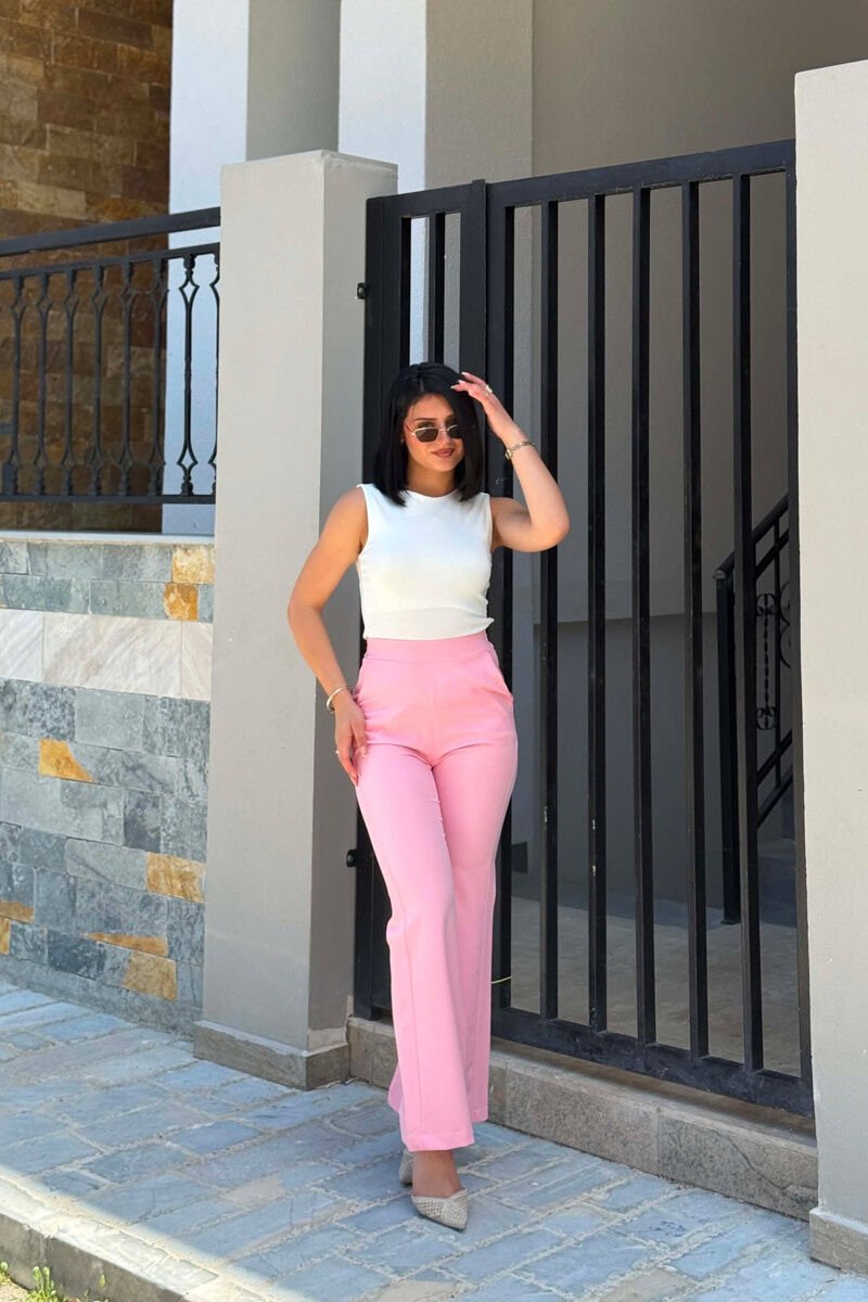 ONE COLOR SEMI ELASTIC WAIST WOMAN TROUSERS PINK/ROZE - 2