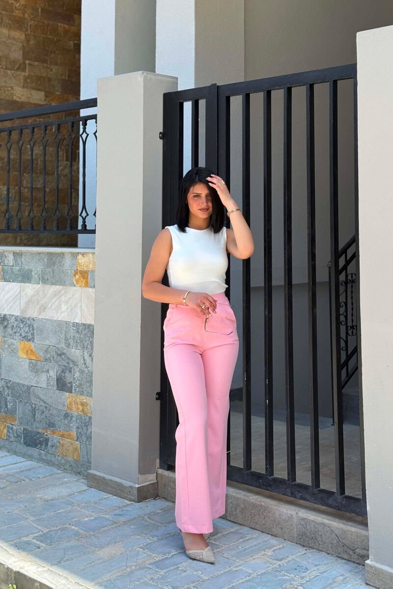 ONE COLOR SEMI ELASTIC WAIST WOMAN TROUSERS PINK/ROZE - 3