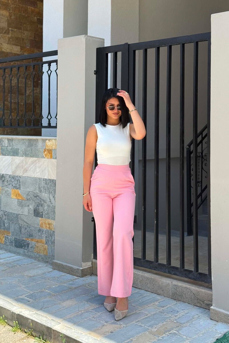 ONE COLOR SEMI ELASTIC WAIST WOMAN TROUSERS PINK/ROZE - 4