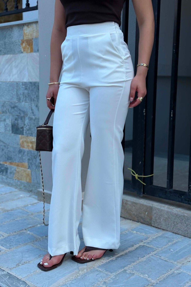 ONE COLOR SEMI ELASTIC WAIST WOMAN TROUSERS WHITE-E BARDHE - 5