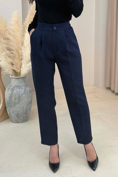 PANTALLONA NJE NGJYRESHE ME BEL GJYSEM ELASTIK PER FEMRA NE NGJYRE BLU TE ERRET - KLAUDIO FASHION