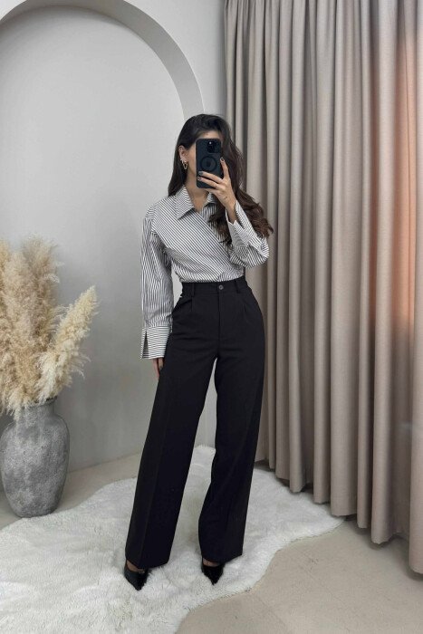 PANTALLONA NJË NGJYRËSHE ME BEL GJYSËM ELASTIK PËR FEMRA NË NGJYRË KAFE E ERRËT - KLAUDIO FASHION