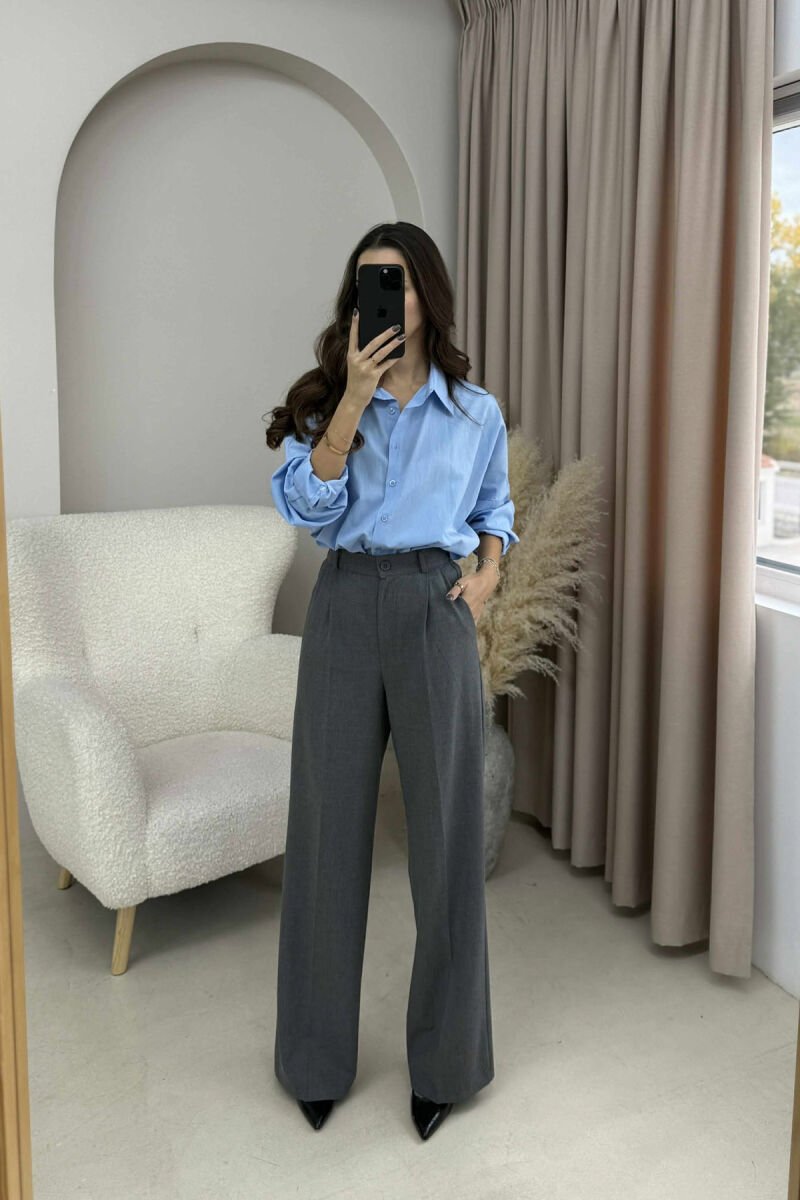 ONE COLOR SEMI ELASTIC WAIST WOMEN TROUSERS DARK GREY/GEE - 2