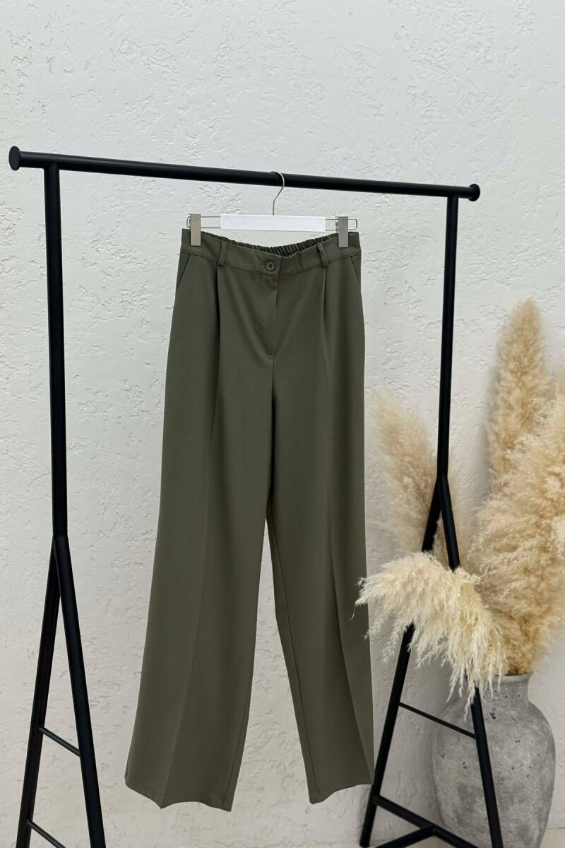 ONE COLOR SEMI ELASTIC WAIST WOMEN TROUSERS GREEN/JESHILE - 1