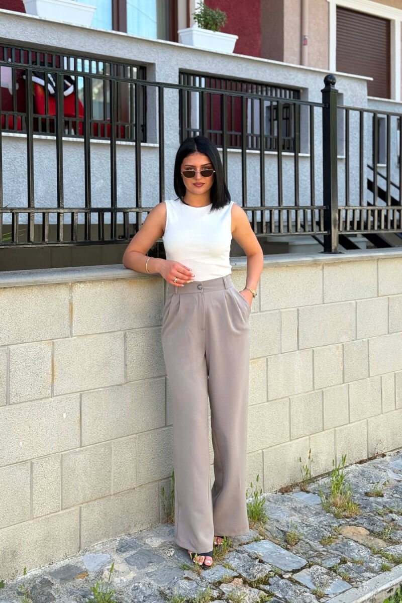 ONE COLOR SEMI ELASTIC WAIST WOMEN TROUSERS GREY ASH/GRI HIRI - 5