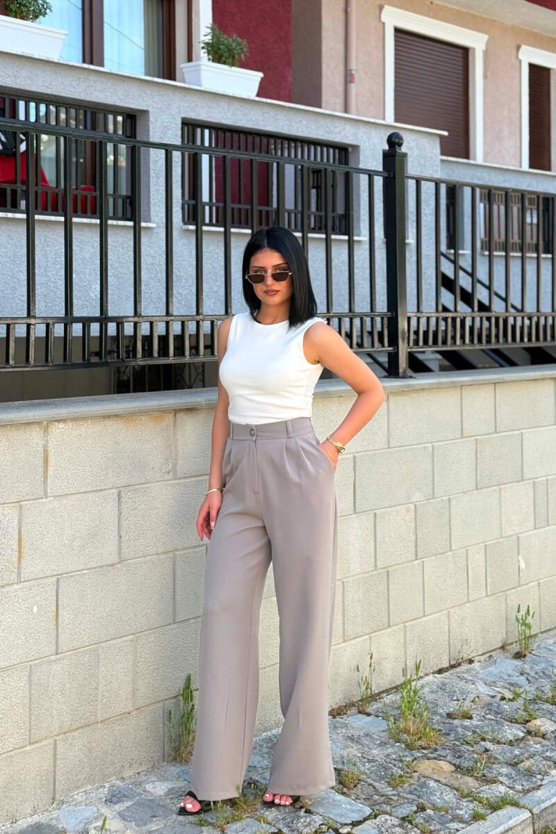 ONE COLOR SEMI ELASTIC WAIST WOMEN TROUSERS GREY ASH/GRI HIRI - 6