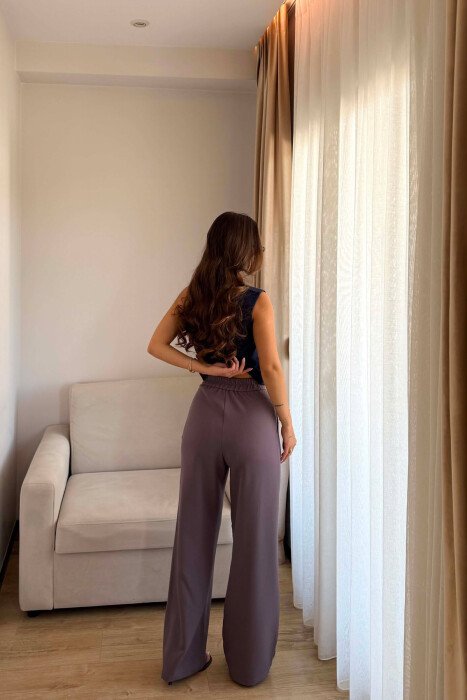 ONE COLOR SEMI ELASTIC WAIST WOMEN TROUSERS GREY-GREY/GG - 4