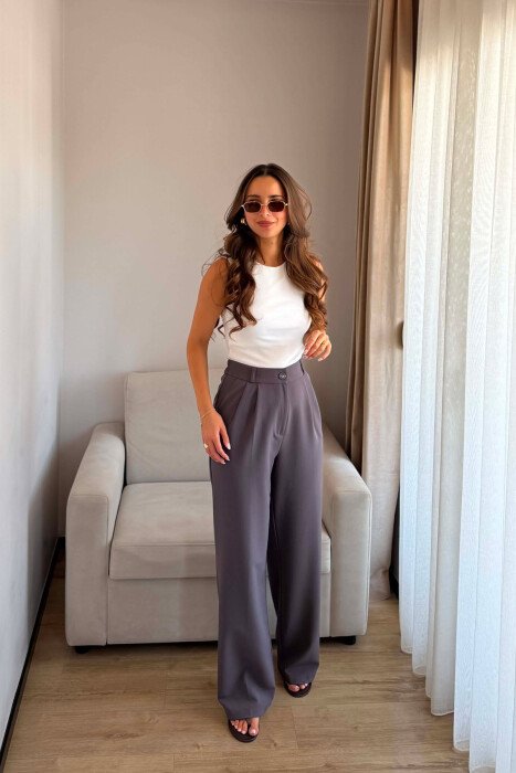 ONE COLOR SEMI ELASTIC WAIST WOMEN TROUSERS GREY/GRI 